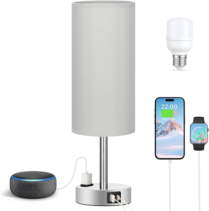 Fenmzee Light Grey Table Lamp for Nightstand - Image 6