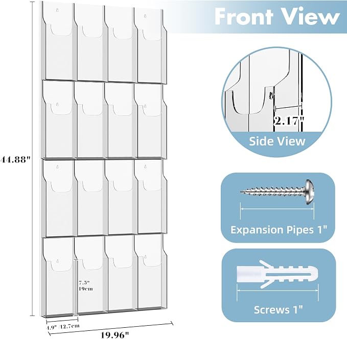 Acrylic Brochure Pamphlet Holder, 16 Pamphlet Holders, Trifold Flyer Rack - Image 2