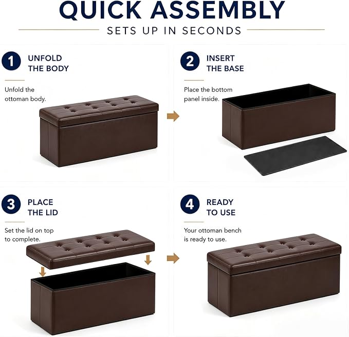 ALASDO 43 Inch Folding Storage Ottoman Bench - Image 4