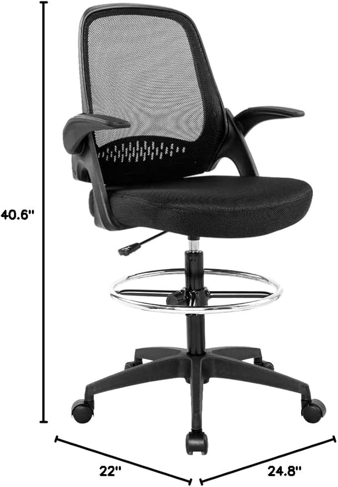 Drafting Chair Tall Office Chair Standing Desk Chair Mesh Computer Chair Adjustable Height with Lumbar Support Flip Up Arms Swivel Rolling Executive Chair,Black …-DeskLoop Office