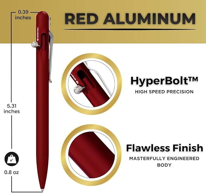 BASTION® Luxury Slim Bolt Action Pen, Lightweight Aluminum EDC Pen with Fine Tip, Professional Ballpoint Pen for School and Work - Red-DeskLoop Office
