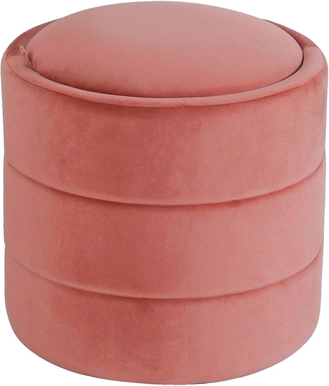 HomePop Storage Round Ottomanwith Removable Lid Home Décor|Upholstered Round Velvet Foot Rest Ottoman - Blush Pink Velvet-DeskLoop Office