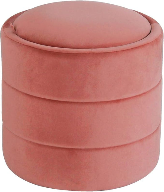 HomePop Storage Round Ottomanwith Removable Lid Home Décor|Upholstered Round Velvet Foot Rest Ottoman - Blush Pink Velvet-DeskLoop Office