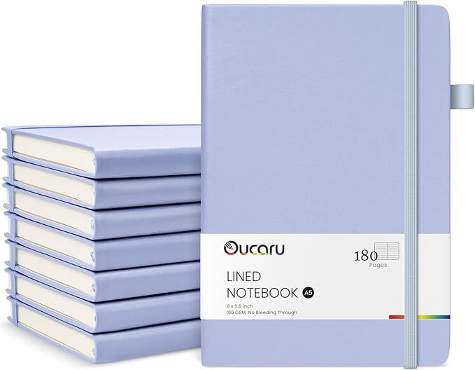 Oucaru Lined Journal Notebook, 8 Pack, 180 Pages, A5 Journals by Oucaru