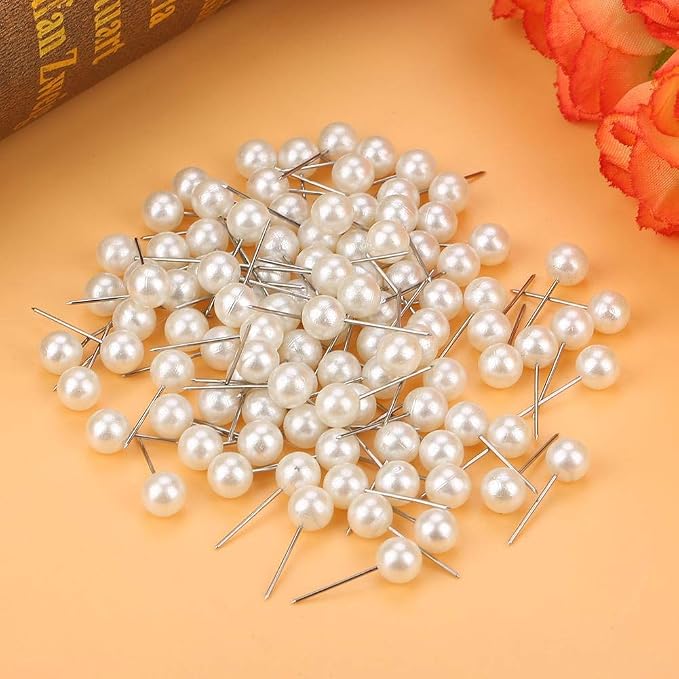 Oumefar 200PCS Pearl Push Pins, Decorative Thumb Tacks Round Short Pearl Head - Image 5