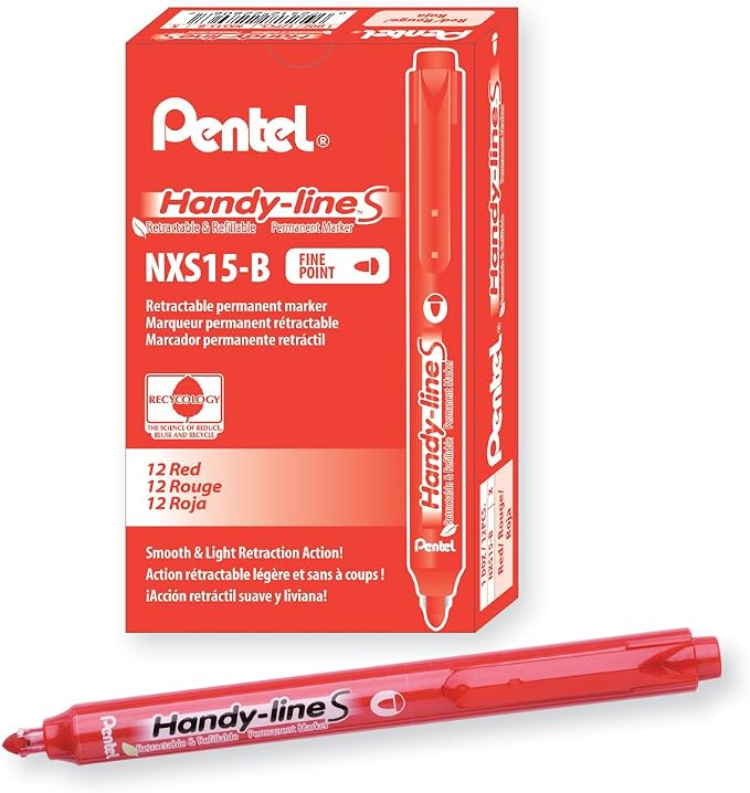 Pentel Handy-line S Retractable and Refillable Permanent Marker, Box of 12 by PentelofAmerica