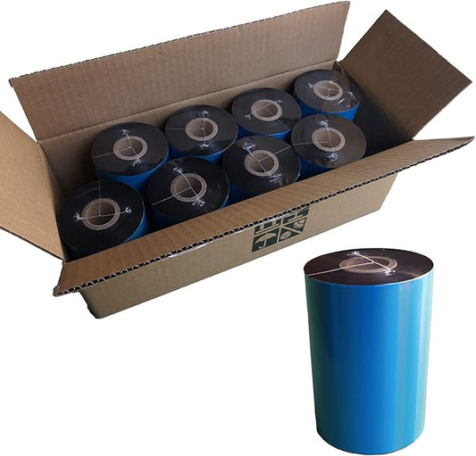 8 Rolls 4.33'' x 1476' Premium Resin Enhanced Wax Ribbon, 110mm x 450m Black Thermal Transfer Ribbon, Barcode Thermal Label Printer Ribbon, CSO-Ink Outside, 1'' Core for Zebra, TSC, GoDex, Citizen-DeskLoop Office