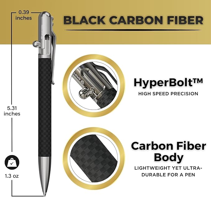 BASTION® Luxury Slim Bolt Action Pen, EDC Pen with Fine Tip, Professional Ballpoint Pen for School and Work - Carbon Fiber-Stainless Steel-DeskLoop Office