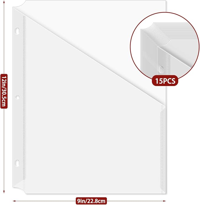 15Pack 3 Hole Punch Clear Plastic Document Folders, Organized Up Poly - Image 2