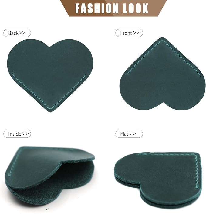 Jack&Chris Genuine Leather Heart Bookmark, Handmade Stitched Corner Page - Image 4