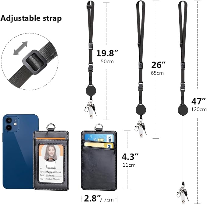 Leather Badge Holder and Adjustable Retractable Lanyards, Quick Release Buckle - Image 4