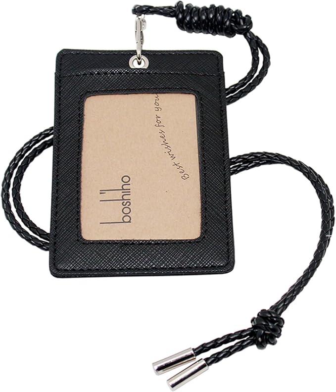 Boshiho Vertical Style Leather ID Card Badge Holder by boshiho