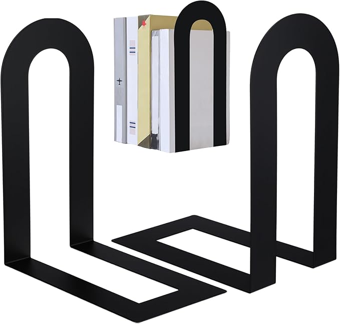 Chunful 6 Pcs Black Modern Metal Book Ends by Chunful