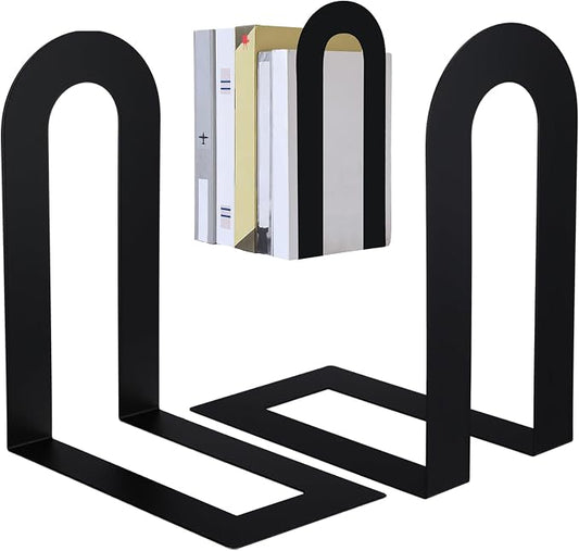 Chunful 2 Pcs Black Modern Metal Book Ends by Chunful