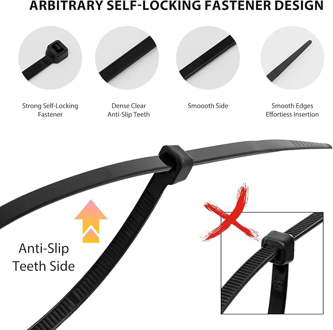 Zip Ties 8 inch, 5000 Pack Black Zip Ties, Self-Locking Nylon Cable Ties - Image 2