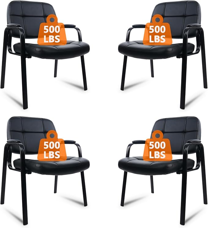 CLATINA Big & Tall 500 lbs Waiting Room Guest Chair, Leather Office Reception Chair No Wheels with Padded Arms for Elderly Home Desk Conference Room Lobby Side Salon Clinic, Black(4 Pack)-DeskLoop Office