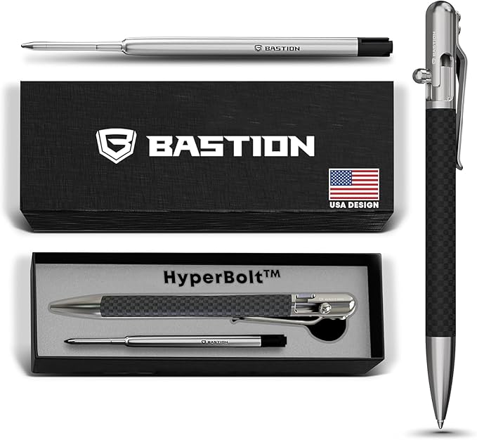 BASTION® Luxury Slim Bolt Action Pen, EDC Pen with Fine Tip, Professional Ballpoint Pen for School and Work - Carbon Fiber-Stainless Steel-DeskLoop Office
