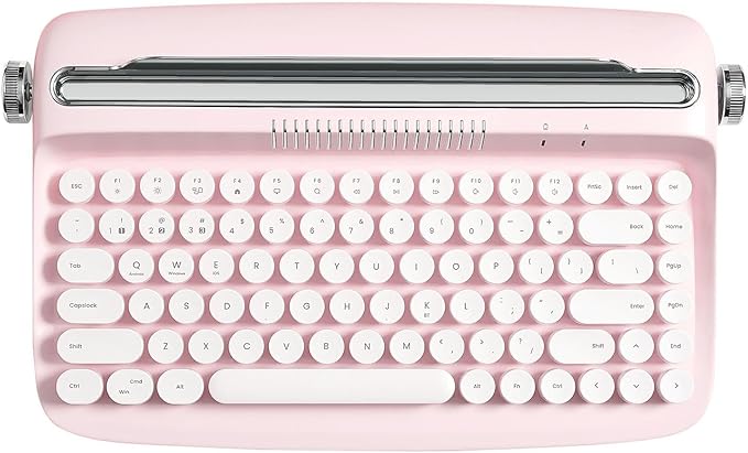 YUNZII ACTTO B303 Wireless Typewriter Keyboard, Bluetooth Connection, Cute Retro Aesthetic Design with Integrated Stand for Tablet, Phone, PC and Win/Mac/Android(B303, Baby Pink)-DeskLoop Office