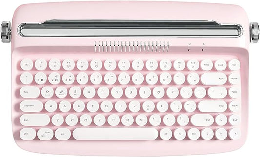 YUNZII ACTTO B303 Wireless Typewriter Keyboard, Bluetooth Connection, Cute Retro Aesthetic Design with Integrated Stand for Tablet, Phone, PC and Win/Mac/Android(B303, Baby Pink)-DeskLoop Office