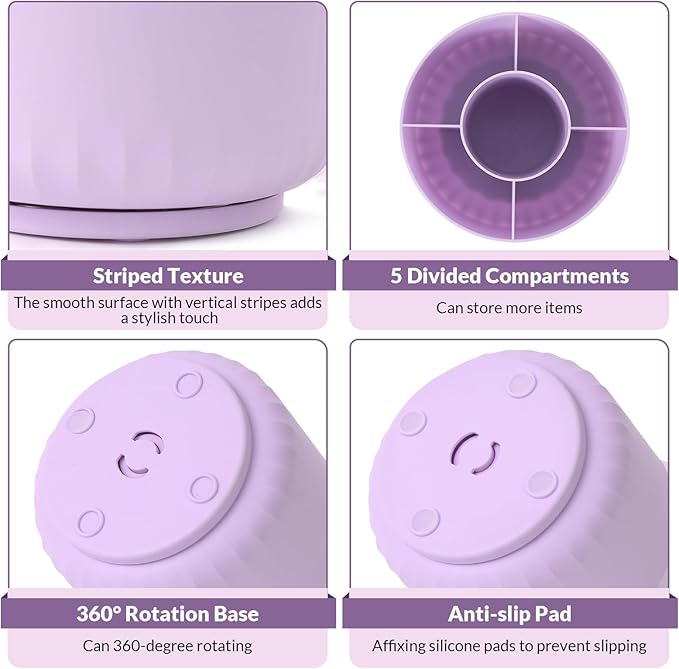 SKYDUE 360 Degree Rotating Desk Organizer, Dual-Purpose Pencil Pen Holder for Desktop, Rotating Desk Pen Organizer with 5 Slots Purple-DeskLoop Office