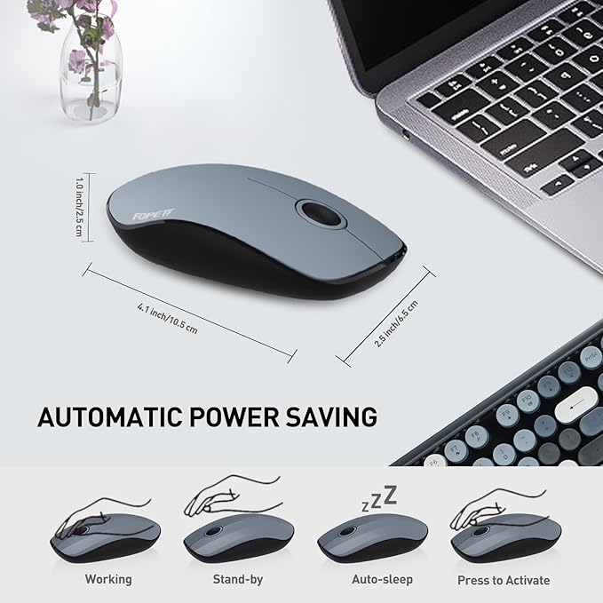 FOPETT 2.4GHz Wireless Keyboard and Mouse Set with Switch Button - Full-Size Keyboard - Compatible for Windows/Laptop/PC/Notebook/Smart TV and More - Grey Colorful-DeskLoop Office