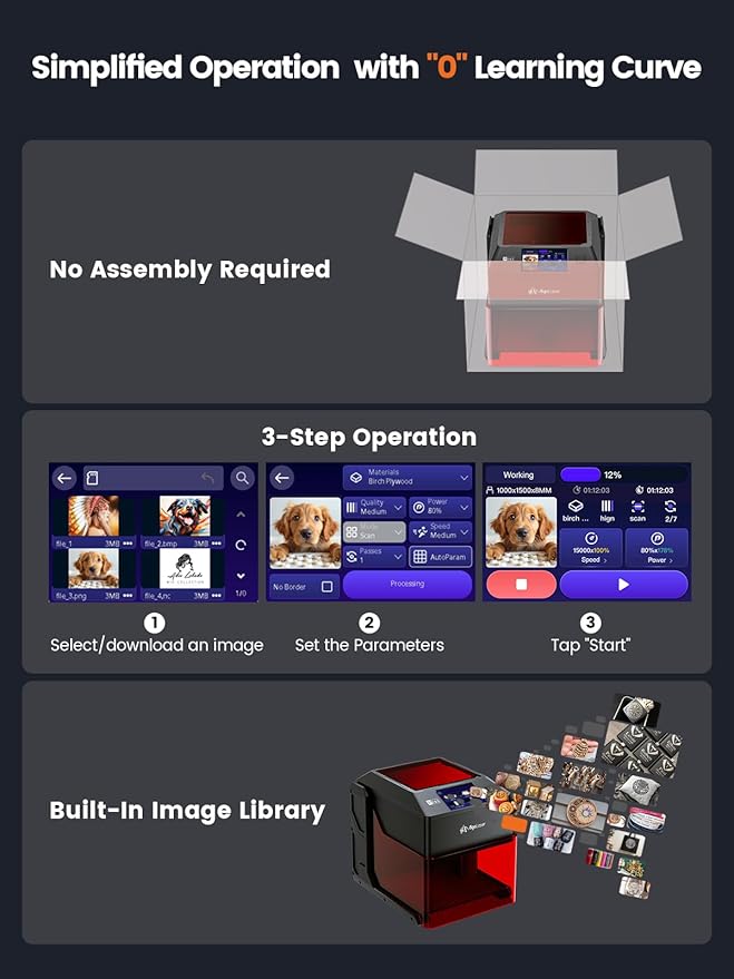 AlgoLaser 5W Smart Laser Engraver Machine: Portable Laser Engraver with 3.5" Touchscreen & 2.0 AlgoOS System - Hand Draw/Wireless Transmission/SD Card/Offline - Laser Engraving for Wood, Leather-DeskLoop Office