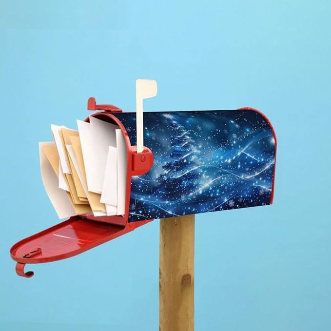 Blue Christmastree Welcome Magnetic Mailbox Cover, Xmas Tree Mailbox Wrap - Image 6