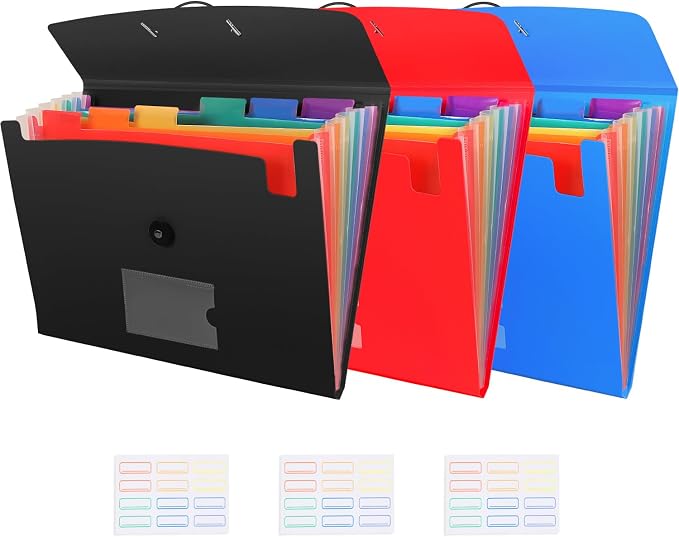 7-Pocket Expanding File 3pcs, Plastic Expandable File Folder by CASAON