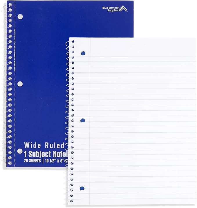 Blue Summit Wide Ruled Spiral Notebooks Bulk, 1 Subject Spiral Notebook Wide Ruled, Paper School Bulk Notebooks, 48 Pack-DeskLoop Office