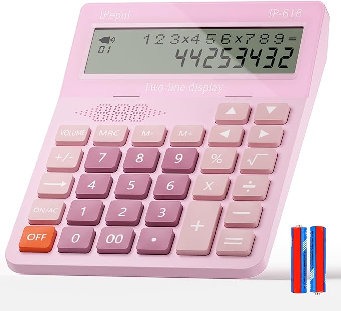 Calculators Desktop, Desk Calculator with Large 2 Line Display, Talking Basic Calculator with big Button & Adjustable Volume, 4 Function Calculators for Business, Students,School Office Supplies(Pink)-DeskLoop Office