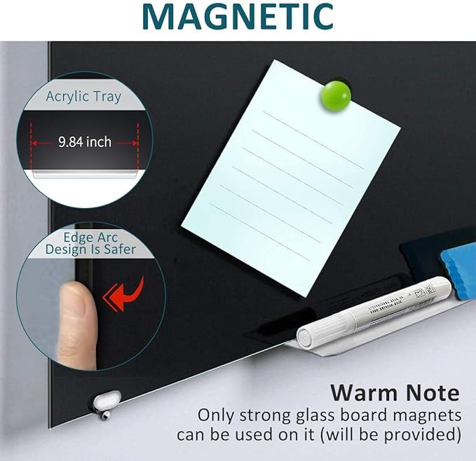 2-in-1 Black Glass Dry Erase Board 60" x 48" - Large Splicing Magnetic Tempered Glass Whiteboard for Wall, Frameless Glass Blackboard Bulletin Board for Office, Home, School-DeskLoop Office