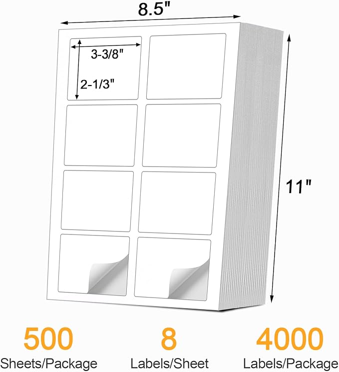 Self Adhesive Name Tag Stickers, 8 Labels per Sheet, A4 Stickers 3-3/8" x 2-1/3" - Image 2