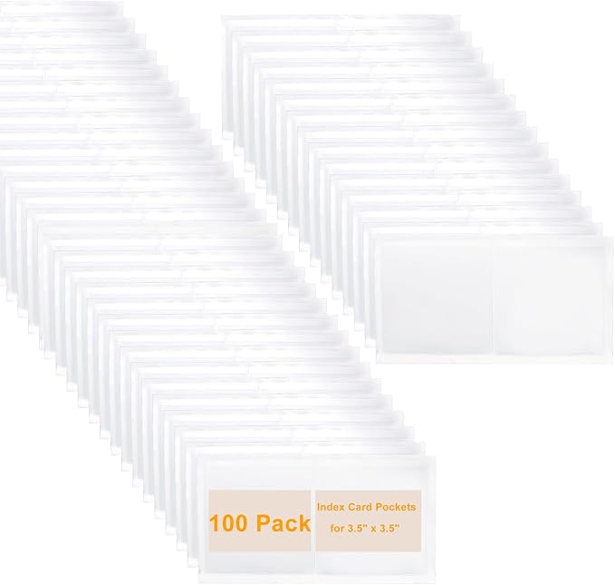 100 PCS Clear Adhesive Pockets, 3.5" x 3.5" Plastic Index Card Holder Square - Image 5