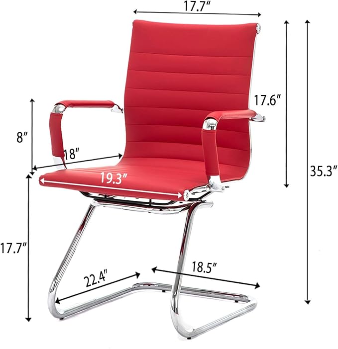 Office Desk Chair Set of 8,No Wheels PU Leather Computer Chairs Mid Back Guest Chairs with Seld Base for School/Reception/Conference/Waiting Room,Burgundy Red-DeskLoop Office