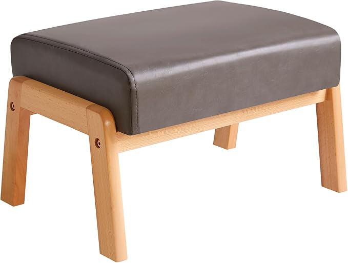 IBUYKE 10.2” H Small Foot Stool Ottoman, Rectangle PU Faux Leather Foot Rest with Padded Seat and Wood Legs, Modern Accent Ottoman Foot Rest for Living Room Bedroom Couch Office, Grey WBD013G-DeskLoop Office