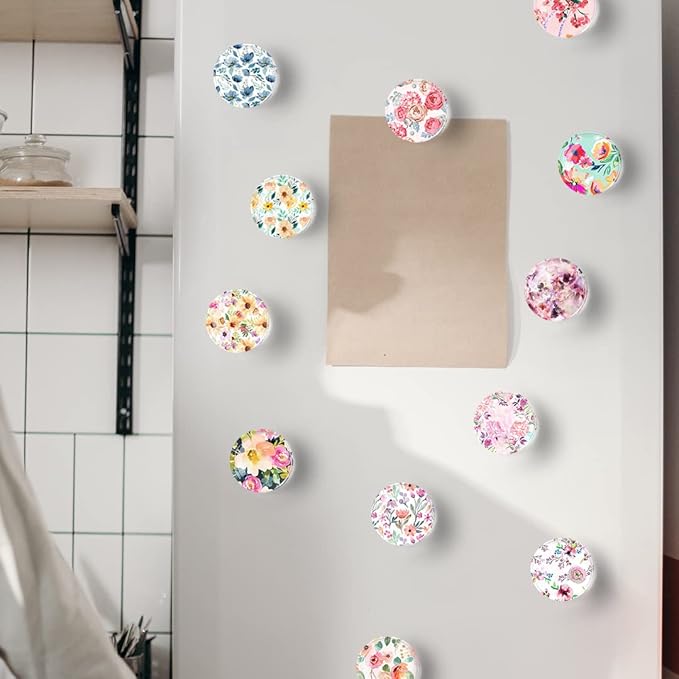 12Pcs Glass Strong Magnetic Refrigerator Magnet Fridge Sticker,Colorful Flowers Crystal Fridge Magnets Decoration for Crafts,Fridge Magnets for Kitchen, Office Whiteboard, Cabinet and Dishwasher-DeskLoop Office