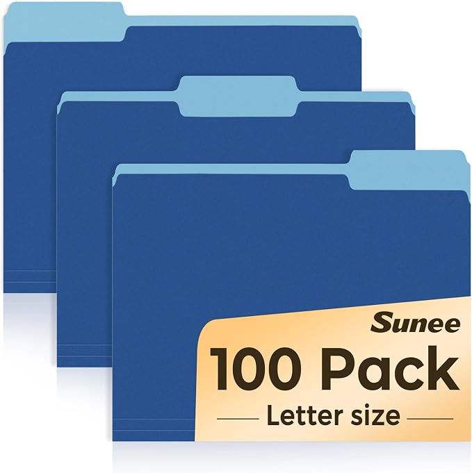 SUNEE File Folders, 100 Pack Manilla Folders 8.5 x 11, Colored File Folders by SUNEE