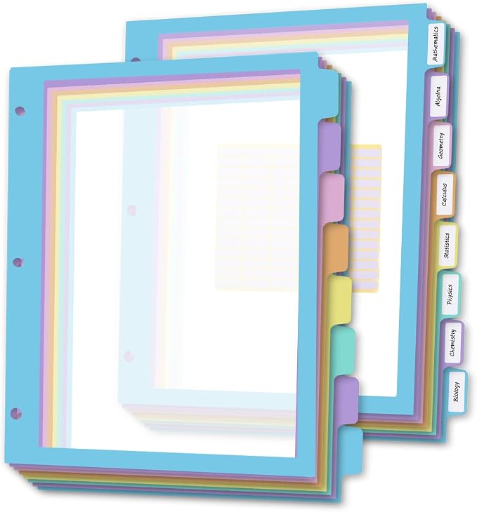 16Pcs/2 Set 8 Tab Dividers, for 3 Ring Binder, Letter Size by XUCHUN