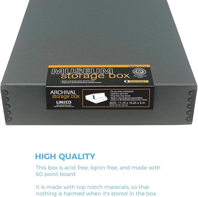 Lineco Museum Archival Storage Box, 11.75x15.25x3 in. Drop Front Design. - Image 3