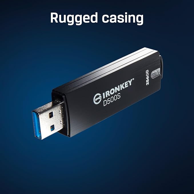 Kingston Ironkey D500S 64GB Encrypted Flash Drive | Dual Hidden Partition | FIPS 140-3 Level 3 | XTS-AES 256-bit | BadUSB and Brute Force Protection | Multi-Pin Option | IKD500S/64GB