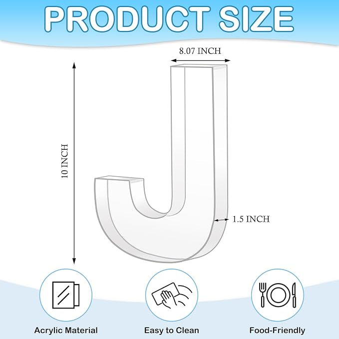 10" J Clear Acrylic Letter Charcuterie Board Box, Reusable Fillable Decorative - Image 2