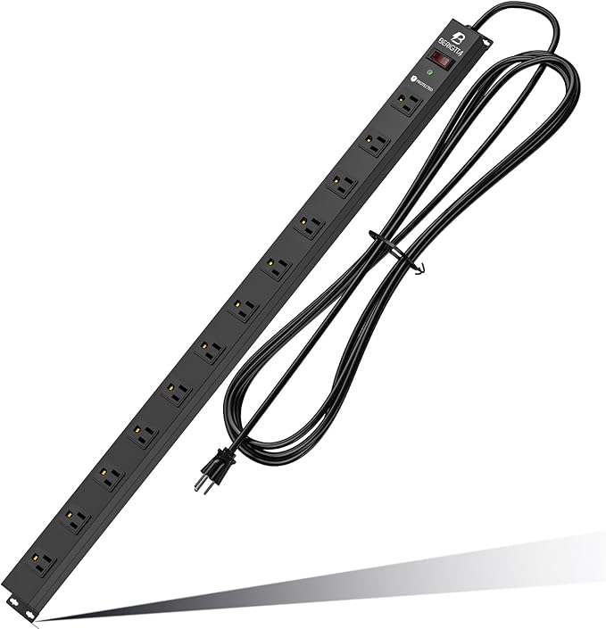 12 Outlet Surge Protector Metal Power Strip, 1800J Mountable Power Outlet, Heavy Duty Workshop Metal Power Strip for Commercial, Industrial, School and Home,15A 125V 1875W (6FT)-DeskLoop Office