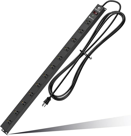 12 Outlet Surge Protector Metal Power Strip, 1800J Mountable Power Outlet, Heavy Duty Workshop Metal Power Strip for Commercial, Industrial, School and Home,15A 125V 1875W (6FT)-DeskLoop Office