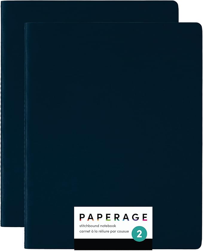 PAPERAGE Soft Cover Blank Journal Notebook, 2 Pack, (Navy), 100 Pages, Large 7.5 inches x 9.5 inches, Ideal for Sketch Book, Note Taking & Travel Journal-DeskLoop Office
