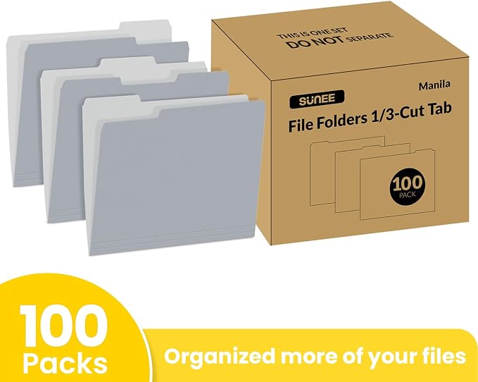 SUNEE File Folders Letter Size Gray, 100 Pack Manilla Folders 8.5 x 11 1/3-Cut - Image 2