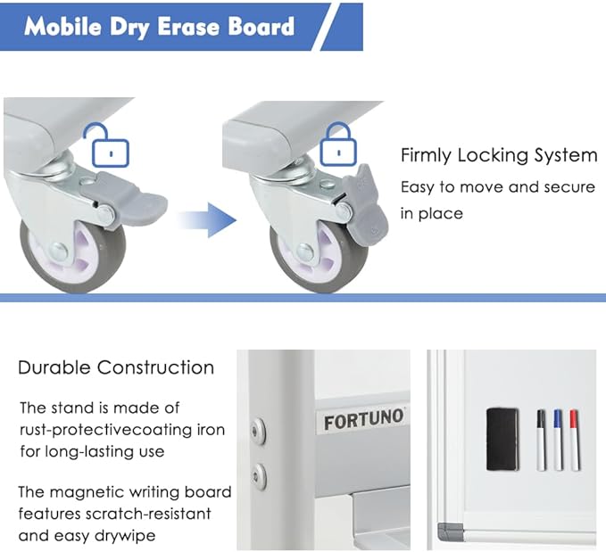 FORTUNO Large Magnetic Mobile Whiteboard 60"x48", Rolling Double Sided Stand Whiteboard on Wheels, Reversible Adjustable Height/Angle Dry Erase Board 5' x 4' Easel White Board for Office Classroom-DeskLoop Office