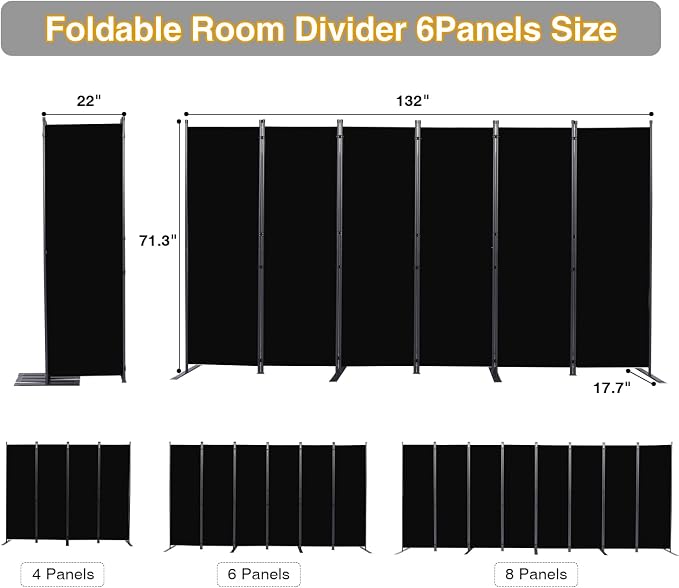 CHOSENM Room Divider, 6 Panel Folding Privacy Screens - Image 2