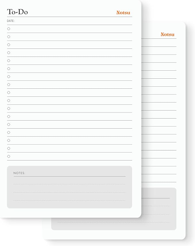 Notsu To Do List Notepad 2pk | Premium Thick Paper 120g | Daily Desk To Do List by Notsu