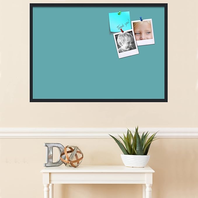 PinPix 40x28 Inch Cork Bulletin Board. This Decorative Framed Pin Board Comes with Aqua Pastel Design and a Satin Black Frame. Ideal for Home Office Decor or Message Board (PinPix-1806)-DeskLoop Office