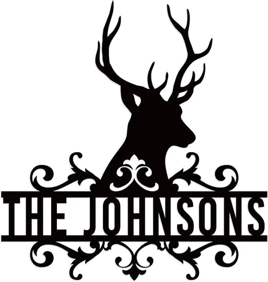 Metal Deer Scene Outdoor Family Wall Sign, Custom Deer Name Sign, Hunter Gifts by efcustomgifts
